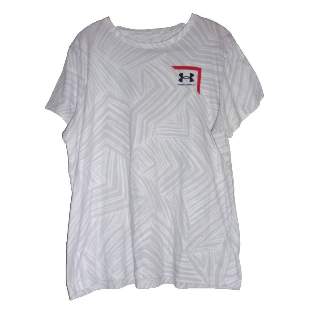 Under Armour T-Shirt Gray White Red Geometric Design Cotton Blend Size XXL Women